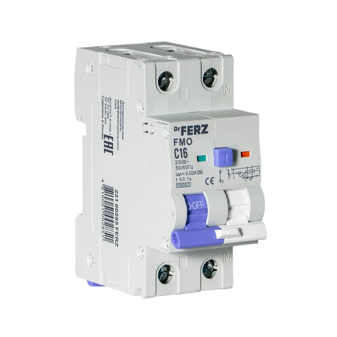 Дифференциальный автомат Dr.Ferz FMO-EM-1P+N 16A 30mA 10kA A C 2M 22100285FERZ