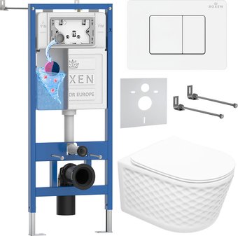 Унитаз подвесной Roxen Vine Tornado в комплекте с инсталляцией StounFix Dual Fresh 6 в 1 868568 (кнопка: белый глянцевая)