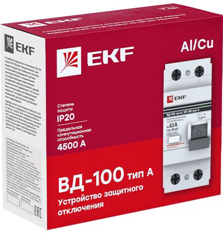 Устройство защитного отключения EKF PROxima ВД-100 2P 40А 30мА elcb-2-40-30-e-a-pro
