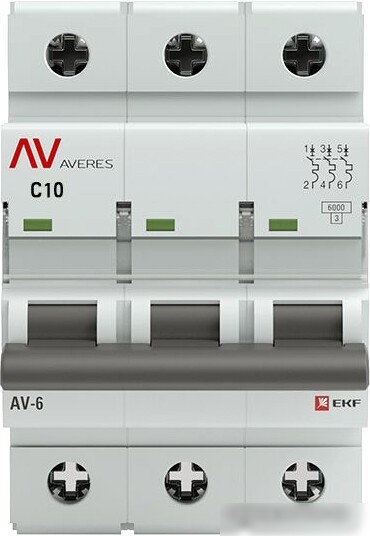 Выключатель автоматический EKF Averes AV-6 3P 10A (C) 6kA mcb6-3-10C-av
