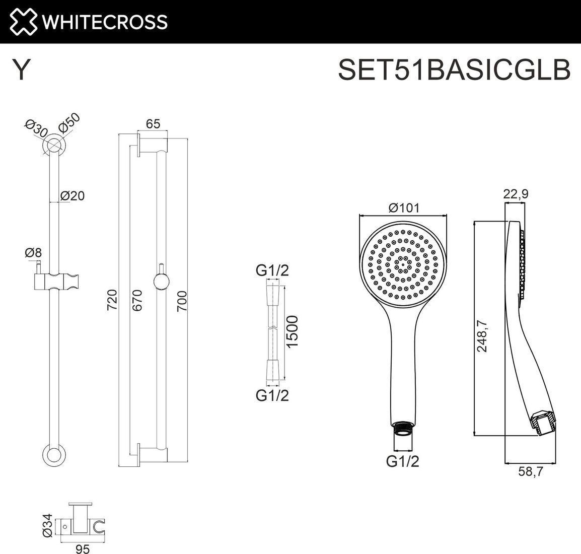 Душевой гарнитур Whitecross SET51BASICGLB (брашированное золото)