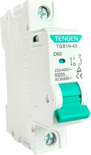 Выключатель автоматический Tengen TGB1N-63 1P 63A D 6kA 1M TGB1N-63-1-63D