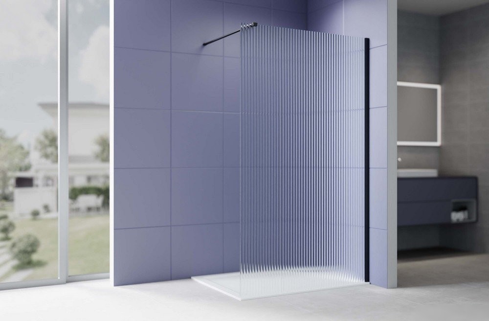 Душевая стенка Aquatek Walk in с держателем 140x200 AQ.WI.140.2BL (черный/прозрачное рифленое стекло)