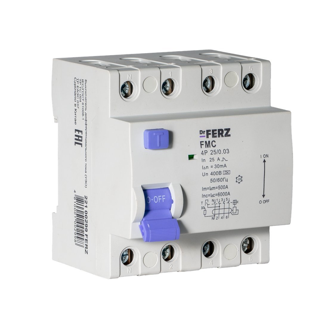 Устройство защитного отключения Dr.Ferz FMC-3P+N 25A 30mA 6kA A 4M 22100299FERZ