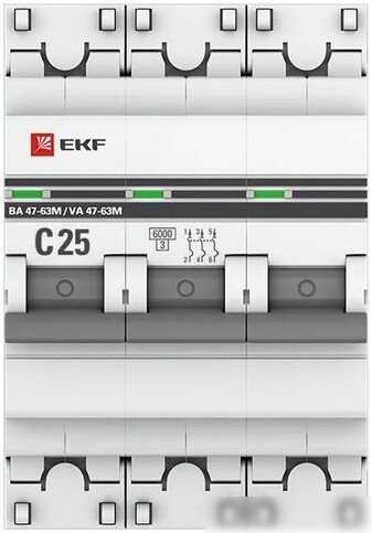 Выключатель автоматический EKF PROxima ВА 47-63М 3P 25А (C) 6kA (без теплового расцепителя)