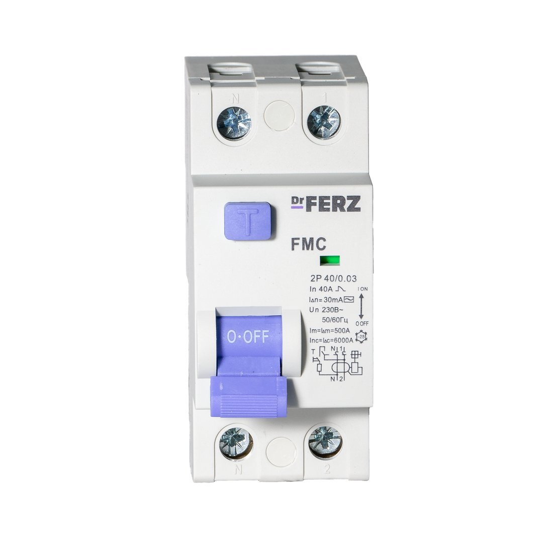 Устройство защитного отключения Dr.Ferz FMC-1P+N 40A 30mA 6kA AC 2M 22100291FERZ