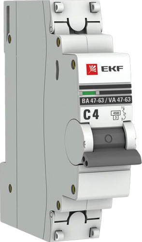 Выключатель автоматический EKF ВА 47-63 1P 4А (C) 4.5kA PROxima mcb4763-1-04C-pro
