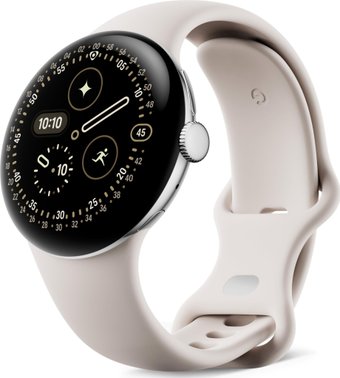 Умные часы Google Pixel Watch 4 45 мм (глянцевый серебристый/фарфор, спортивный силиконовый ремешок)
