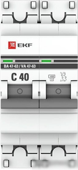 Выключатель автоматический EKF ВА 47-63 2P 40А (C) 4.5kA PROxima mcb4763-2-40C-pro
