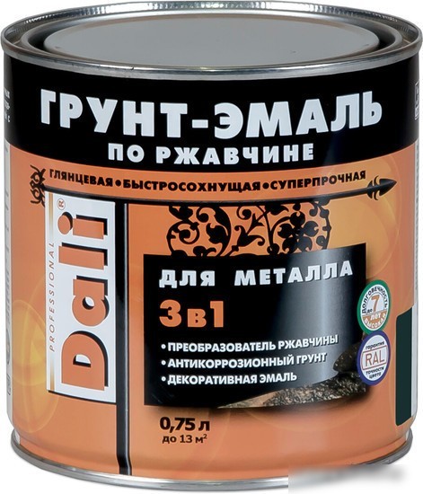 Грунт-эмаль Dali По ржавчине 3 в 1 0.75 л (серый)