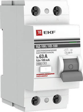 Устройство защитного отключения EKF PROxima ВД-100 2P 63А100мА elcb-2-63-100-em-pro