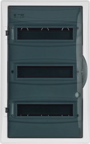 Бокс пластиковый Elektro-Plast Eco Box 3x12M, N/PE 4x 2x16+7x10mm2, дымчатая пласт. дверь, белый RAL9003, 560x350x102mm, IP40