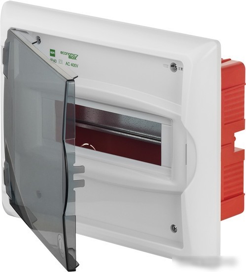 Бокс пластиковый Elektro-Plast Eco Box 1x8M, N/PE 2x 2x16+5x10mm2, дымчатая пласт. дверь, белый RAL9003, 240x300x102mm, IP40