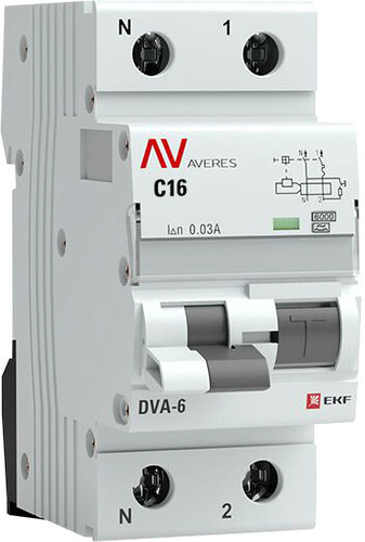 Дифференциальный автомат EKF Averes DVA-6 2P 16А 30мА (C) 6кА тип A rcbo6-1pn-16C-30-a-av