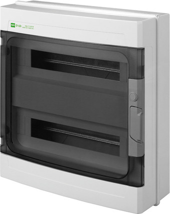 Бокс пластиковый Elektro-Plast EP-LUX 2x18M, N/PE 3x 8x16+6x10mm2, дымчатая пласт. дверь, светло-серый RAL7035, 430x410x151mm, IP65