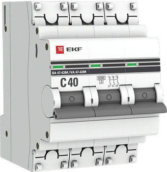 Выключатель автоматический EKF PROxima 3P 40А (C) 6кА ВА 47-63M mcb4763m-6-3-40C-pro