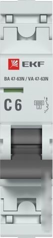 Выключатель автоматический EKF PROxima ВА 47-63N 1P 6А (C) 6кА M636106C