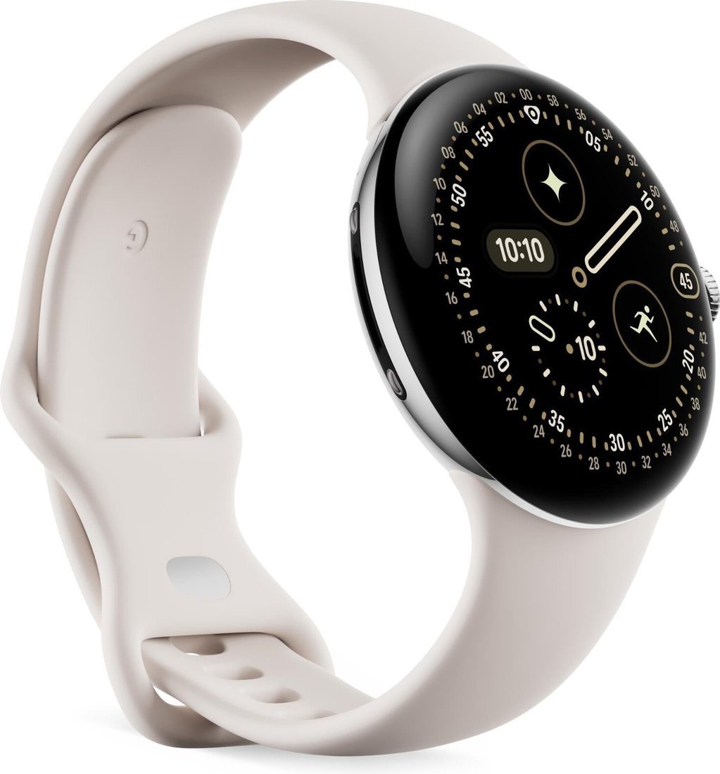Умные часы Google Pixel Watch 4 45 мм (глянцевый серебристый/фарфор, спортивный силиконовый ремешок)