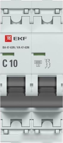 Выключатель автоматический EKF PROxima ВА 47-63N 2P 10А (C) 6кА M636210C
