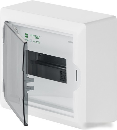 Бокс пластиковый Elektro-Plast Eco Box 1x8M, N/PE 2x 2x16+5x10mm2, дымчатая пласт. дверь, белый RAL9003, 198x228x96mm, IP40