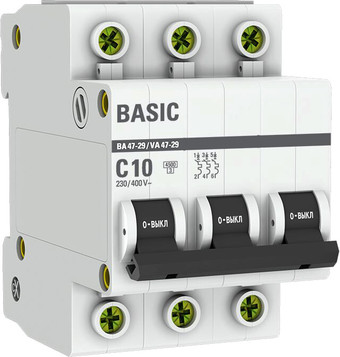 Выключатель автоматический EKF ВА 47-29 3P 10A (C) 4.5кА mcb4729-3-10C