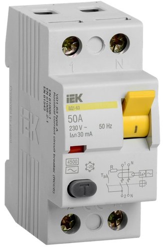 Дифференциальный автомат IEK ВД1-63 2Р 50А 30мА MDV10-2-050-030