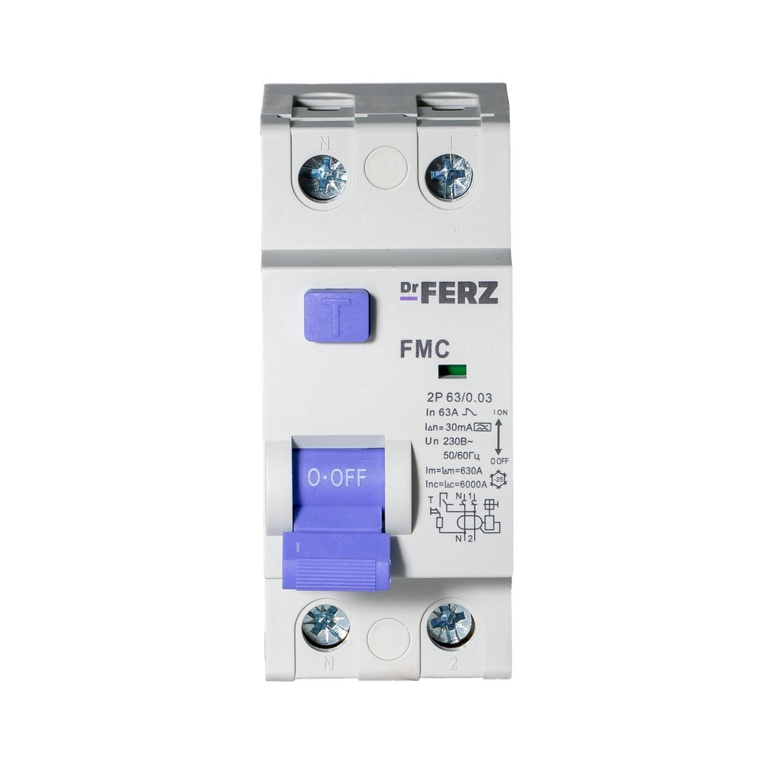 Устройство защитного отключения Dr.Ferz FMC-1P+N 63A 30mA 6kA A 2M 22100298FERZ