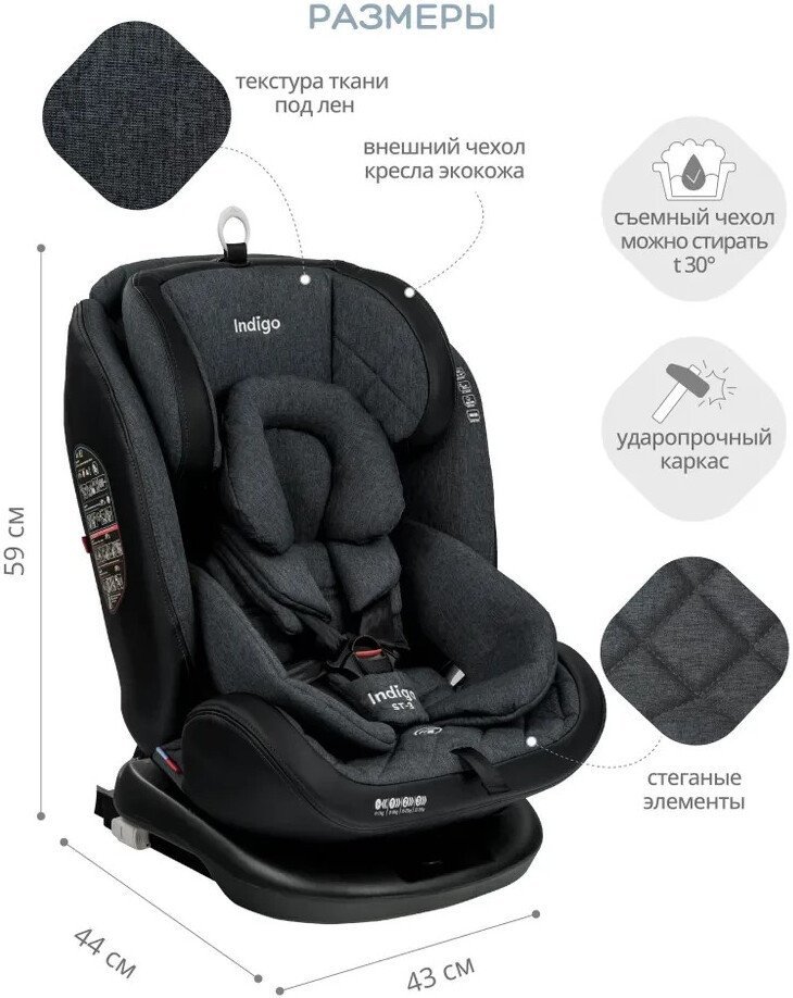 Детское автокресло Indigo Aero Isofix ST-3 (темно-серый лен)