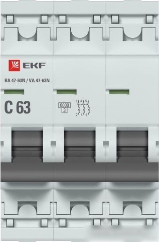 Выключатель автоматический EKF PROxima ВА 47-63N 3P 63А (C) 6кА M636363C