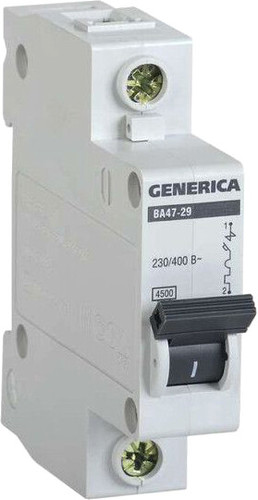 Выключатель автоматический Generica ВА 47-29 1Р 25А 4.5кА MVA25-1-025-C