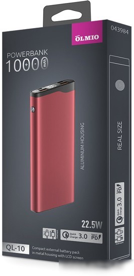 Внешний аккумулятор Olmio QL-10 10000mAh (красный)