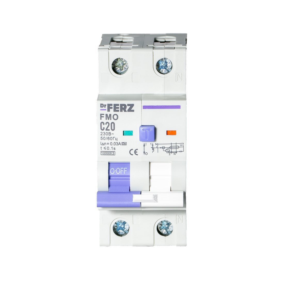Дифференциальный автомат Dr.Ferz FMO-EM-1P+N 20A 30mA 10kA A C 2M 22100286FERZ