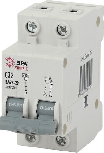 Выключатель автоматический ЭРА Simple-Mod-15 ВА47-29 2P 32А 4.5кА C Б0039232