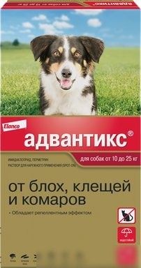 Капли от блох и клещей Elanco Адвантикс для собак 10-25кг (4 пипетки) Капли от блох и клещей Elanco Адвантикс для собак 10-25кг (4 пипетки)