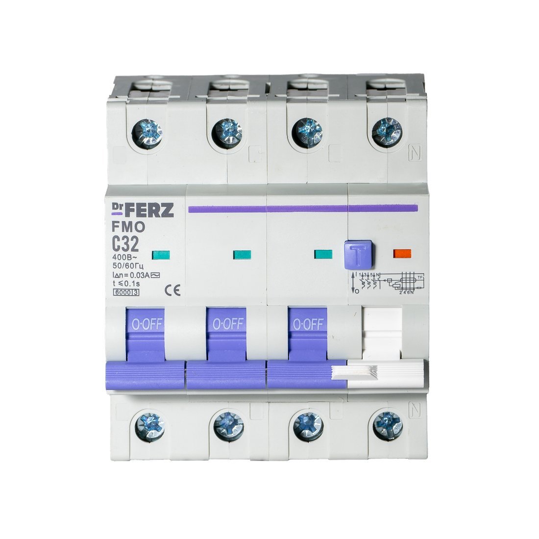 Дифференциальный автомат Dr.Ferz FMO-EL-3P+N 32A 30mA 6kA AC C 4M 22100223FERZ