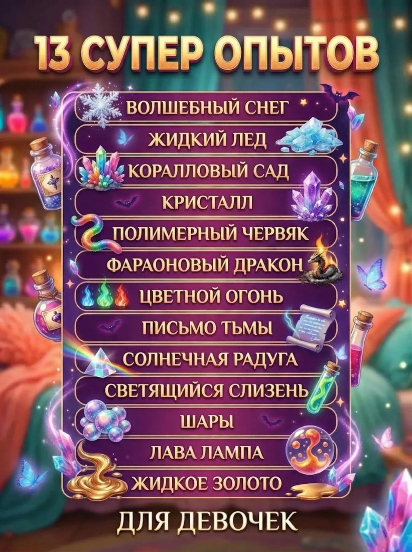 Набор для опытов Kristi Hobby Для девочек. Лаборатория чудес 13 в 1