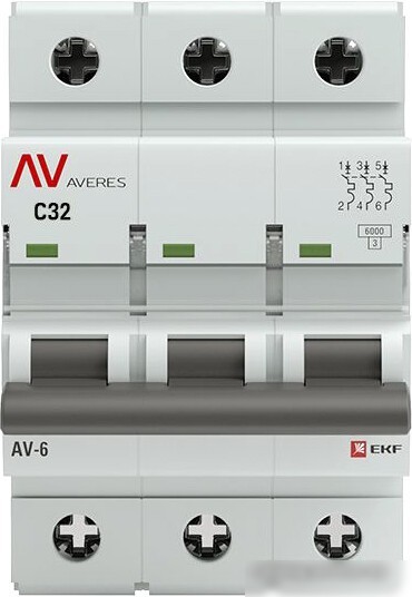 Выключатель автоматический EKF Averes AV-6 3P 32A (C) 6kA mcb6-3-32C-av