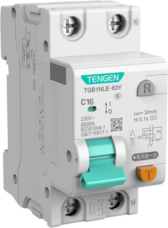 Дифференциальный автомат Tengen TGB1NLE-63Y 1P+N 16A C 6kA 30mA AC 2M TEN312171
