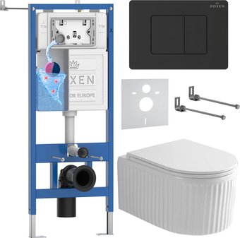 Унитаз подвесной Roxen Royal Matt в комплекте с инсталляцией StounFix Dual Fresh 6 в 1 868620 (кнопка: оружейная сталь матовая)