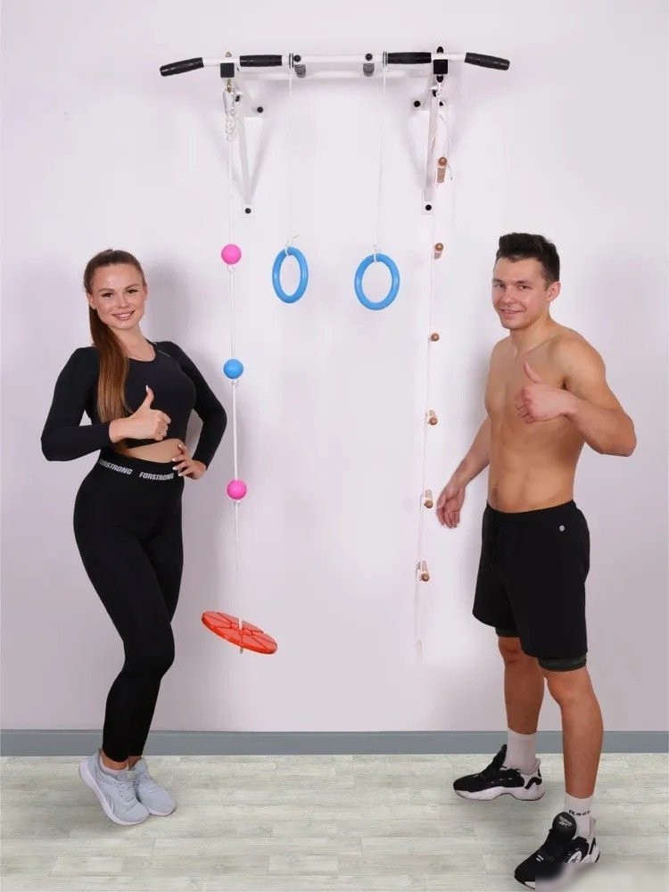 Турник Absolute Champion Оптимист АЧ 10045 (тарзанка, лестница, кольца, черный, черные ручки)