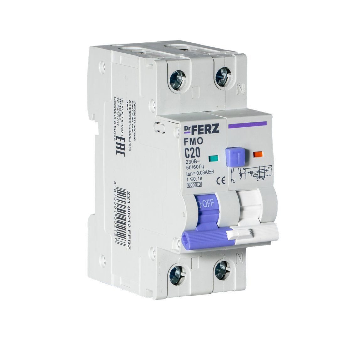 Дифференциальный автомат Dr.Ferz FMO-EL-1P+N 20A 30mA 6kA AC C 2M 22100212FERZ