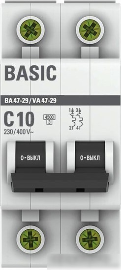 Выключатель автоматический EKF ВА 47-29 2P 10A (C) 4.5кА mcb4729-2-10C