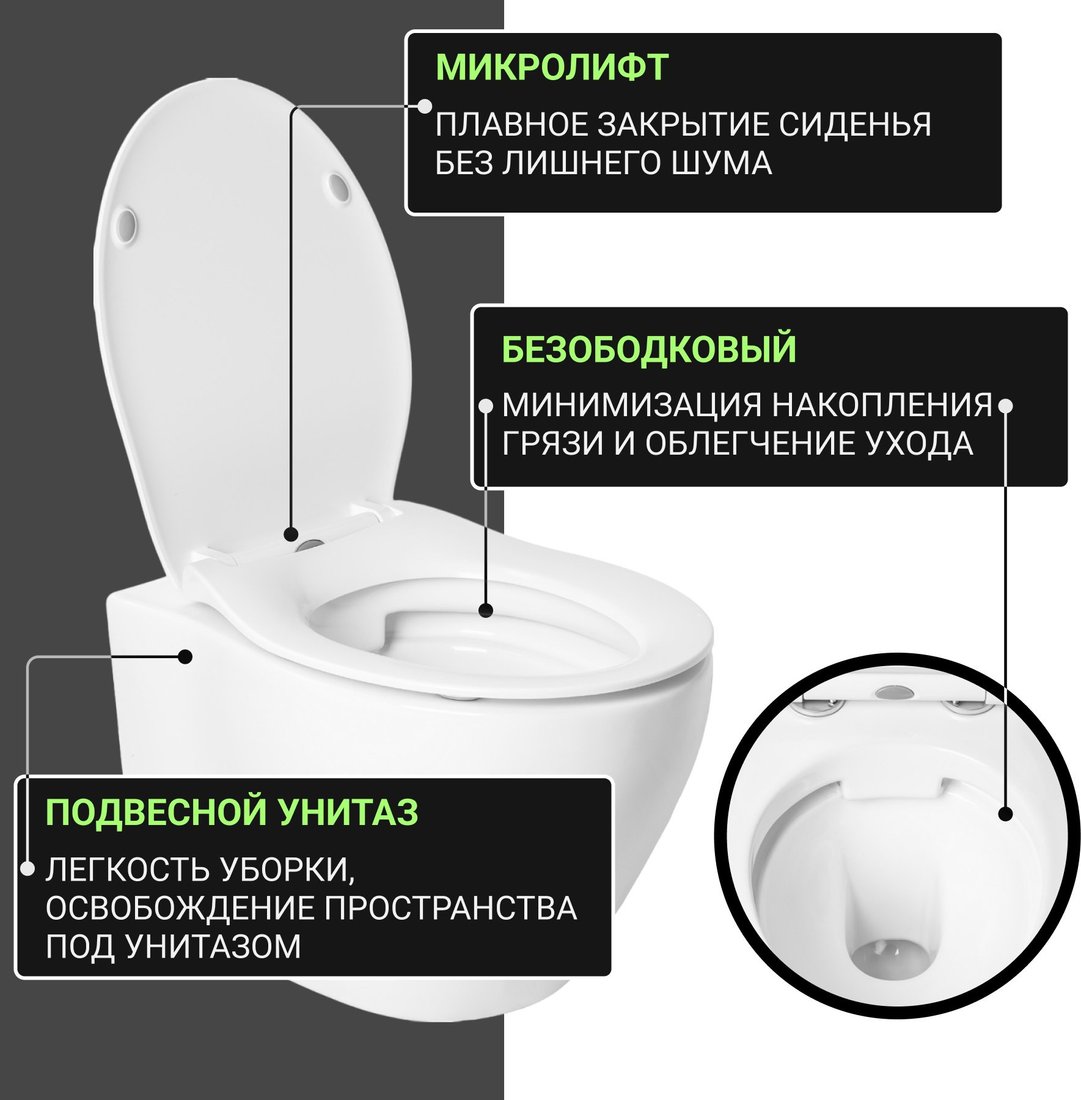 Унитаз подвесной Saniteco KW-99046 в комплекте с инсталляцией + 64077 + S-IN-MZ-LINK_PRO