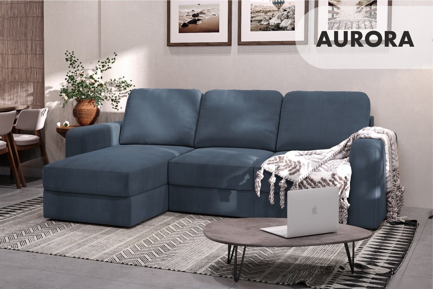 Угловой диван Mio Tesoro Aurora левый (Velutto 48 синий denim)