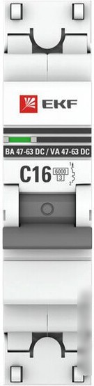 Выключатель автоматический EKF PROxima 1P 16А (C) 6кА ВА 47-63 DC mcb4763-DC-1-16C-pro
