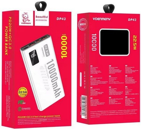 Внешний аккумулятор VDENMENV DP43 10000mAh (белый)