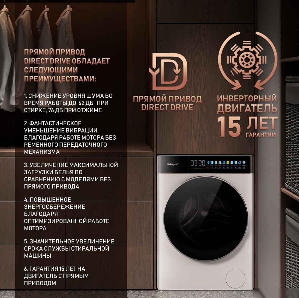 Стирально-сушильная машина Weissgauff WMD 58411 Direct Drive Inverter Premium Steam