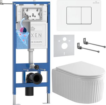 Унитаз подвесной Roxen Royal Matt в комплекте с инсталляцией StounFix Dual Fresh 6 в 1 868563 (кнопка: белый глянцевая)