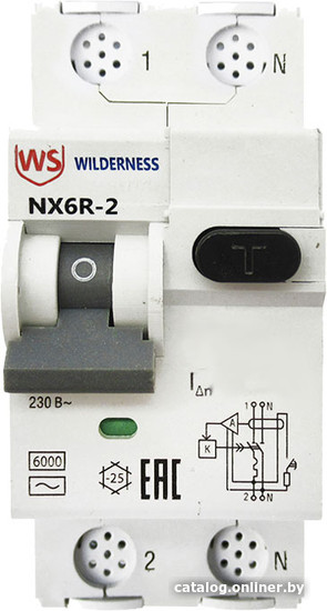 Дифференциальный автомат Wilderness NX6R 1P+N B10 30mA A 6kA NX6R-2-010B-030A