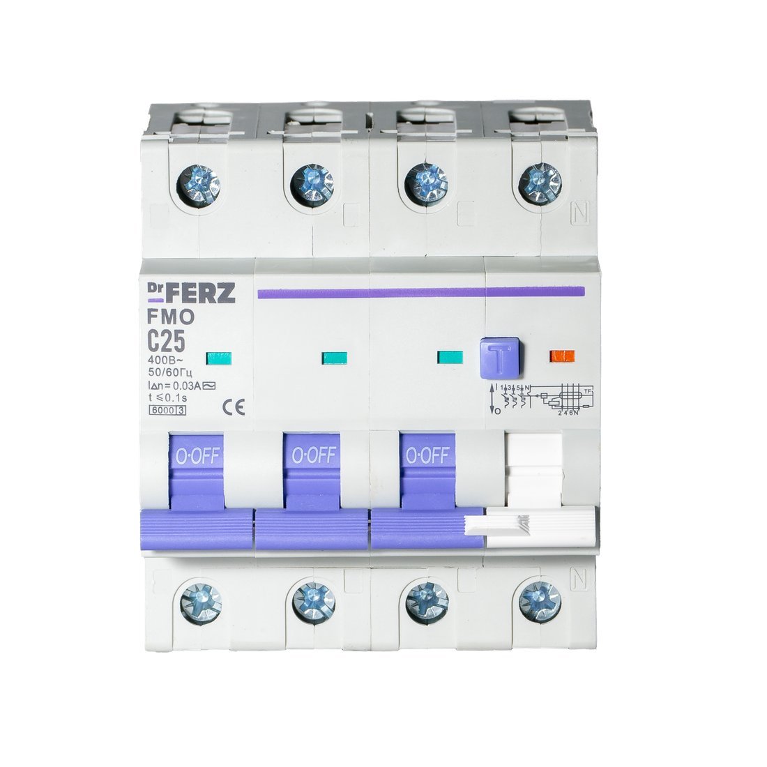 Дифференциальный автомат Dr.Ferz FMO-EL-3P+N 25A 30mA 6kA AC C 4M 22100222FERZ
